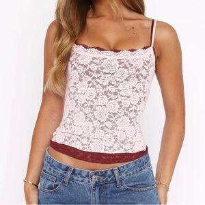 White Fox Boutique Lace Camisole - Light Pink and Burgundy